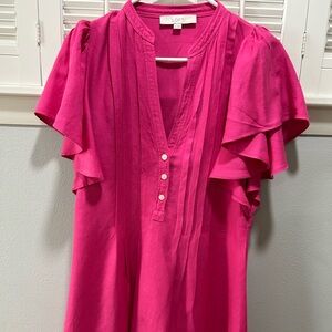 LOFT Fuchsia Ruffle Sleeve Dress